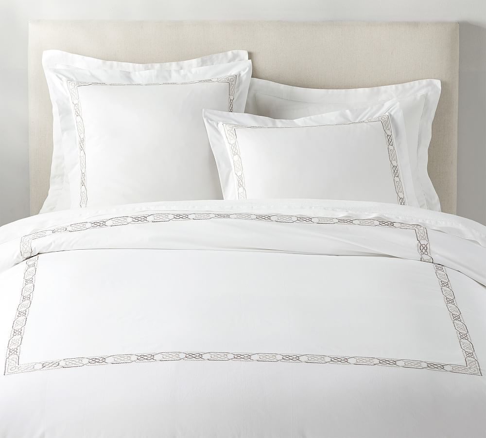 Rope Embroidered Organic Percale Duvet Cover