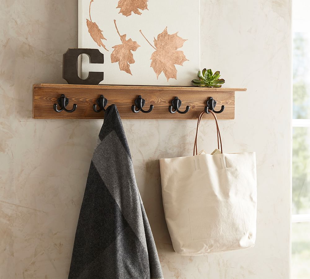 Wade Entryway Shelf with Row of Hooks - Pine