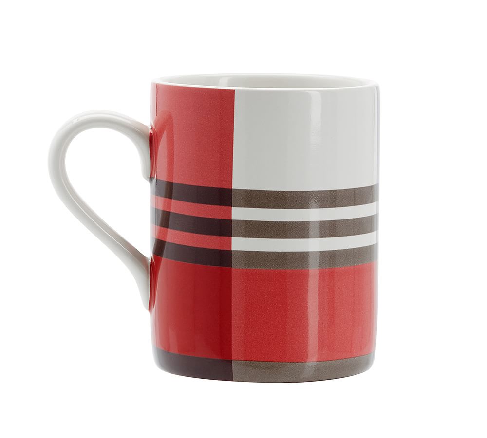 Plaid Reactive Glaze Mug, McKinley Plaid - White/Red