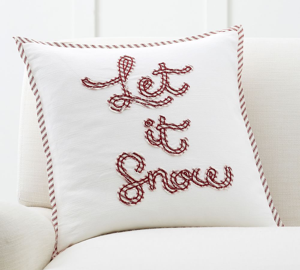 Let it Snow Hand Embroidered Applique Pillow Cover