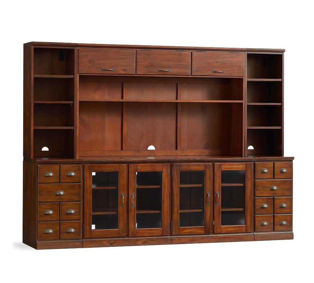 Printer's Entertainment Center with Cabinets and Hutch