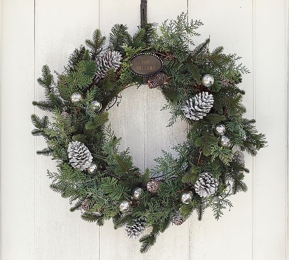 Outdoor Lit Gray Pinecone Wreath
