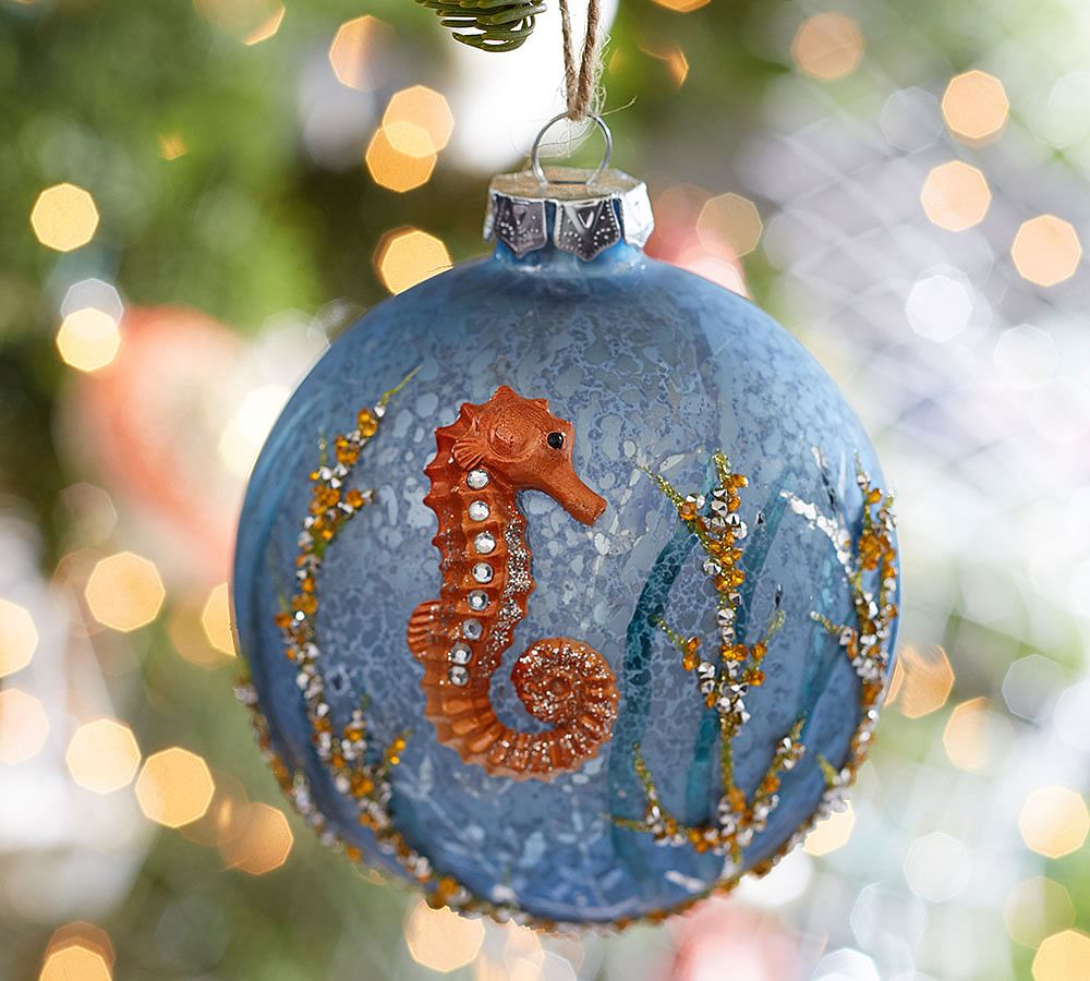 Glass Seahorse Ball Ornament