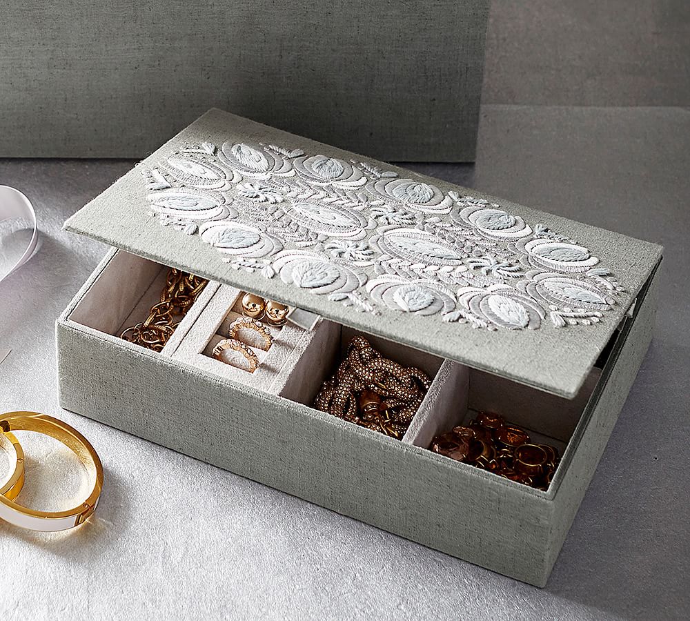 Sabine Embroidered Small Jewelry Box