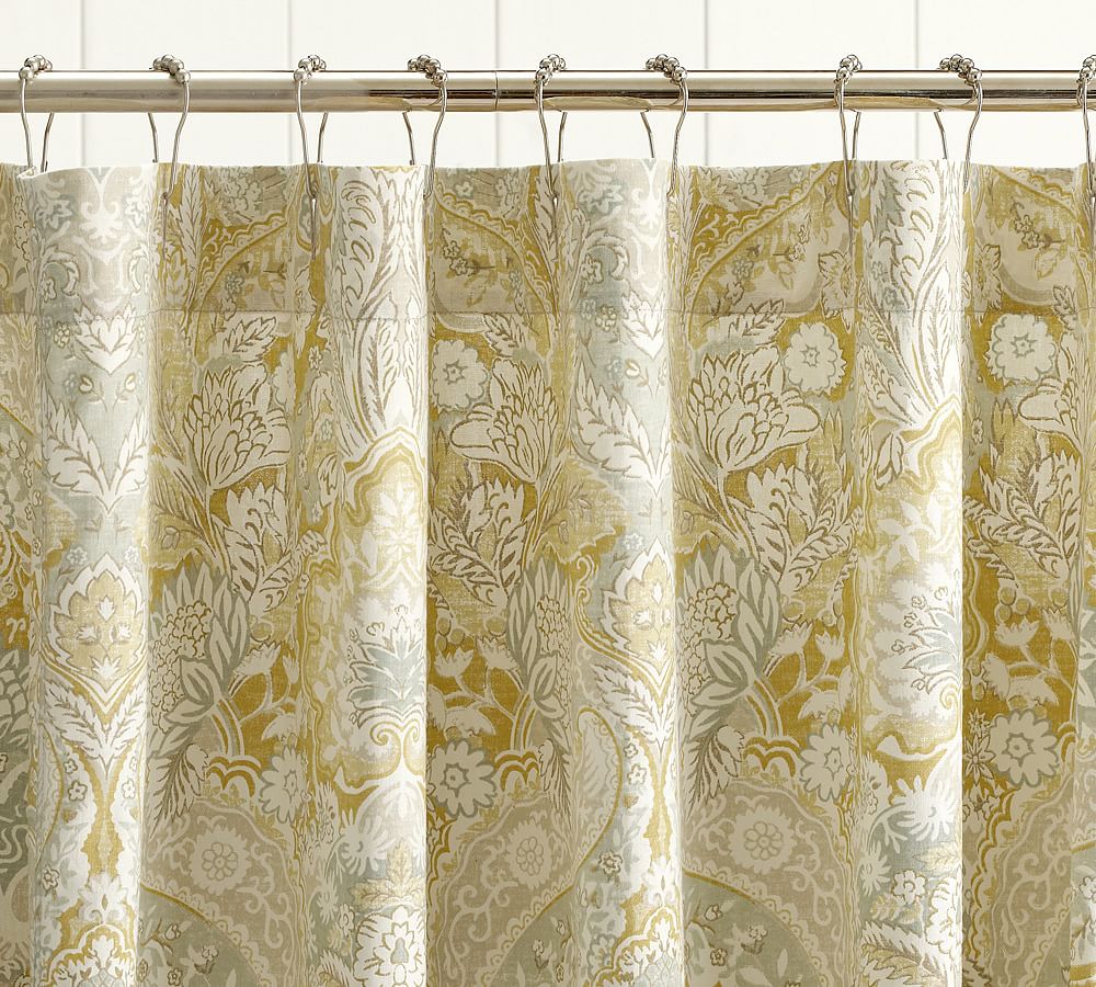 Celeste Damask Linen Cotton Shower Curtain