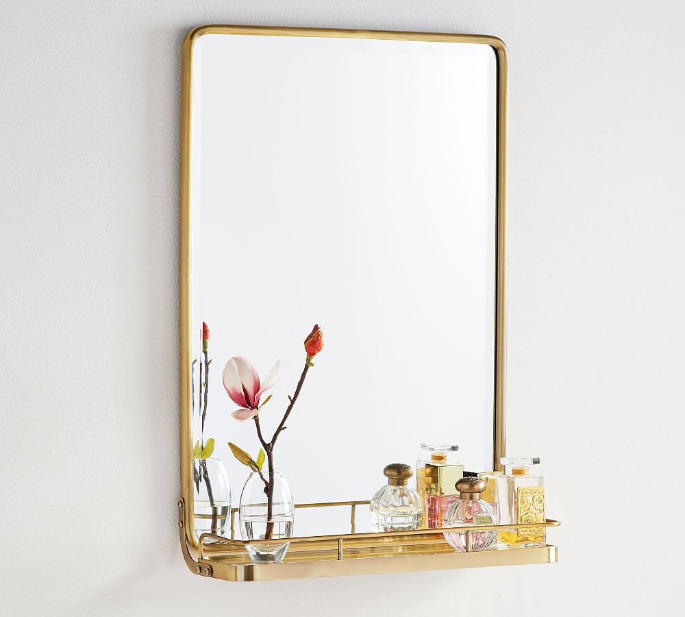 Vintage Rounded Rectangular Mirror With Shelf