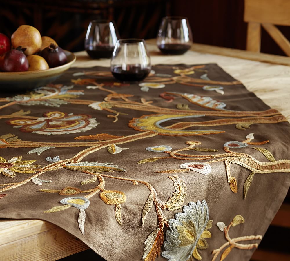 Sandi Palampore Crewel Embroidered Table Throw