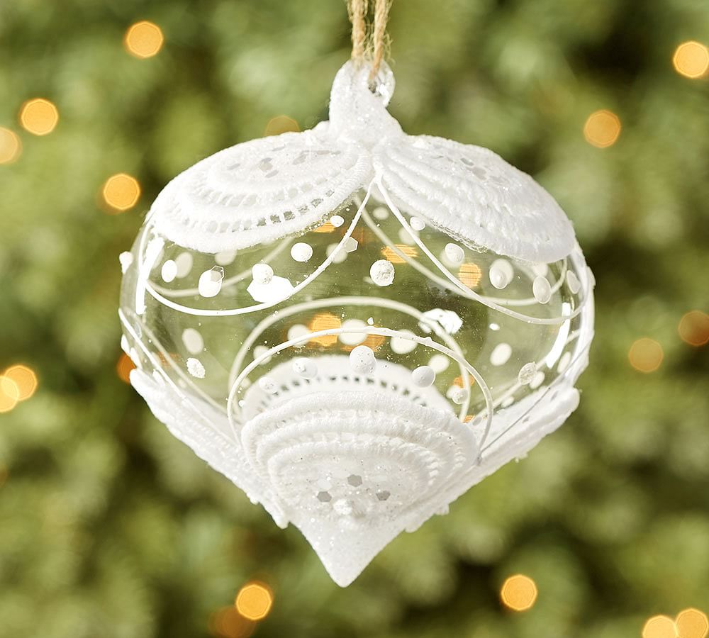 Flocked Motif Glass Ornament