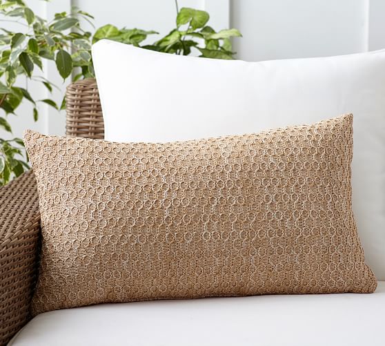 Faux Natural Fiber Honeycomb Outdoor Lumbar Pillow