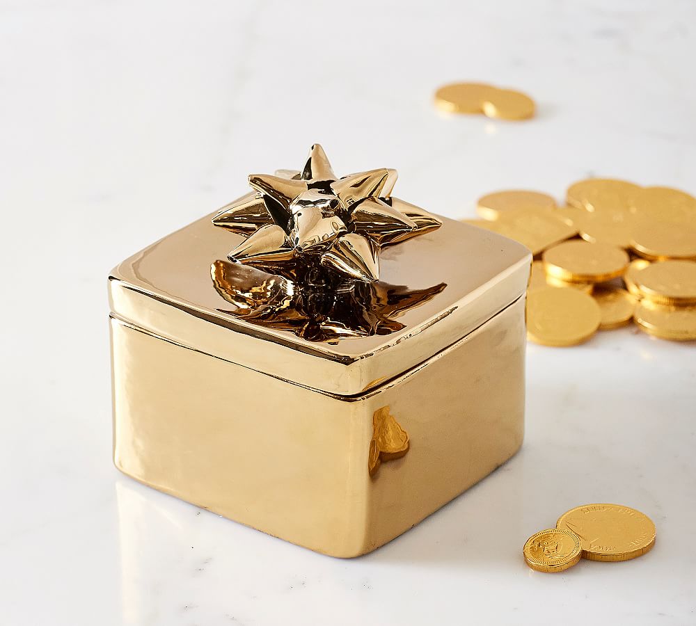The Emily &amp; Meritt Gold Ceramic Box with Bow