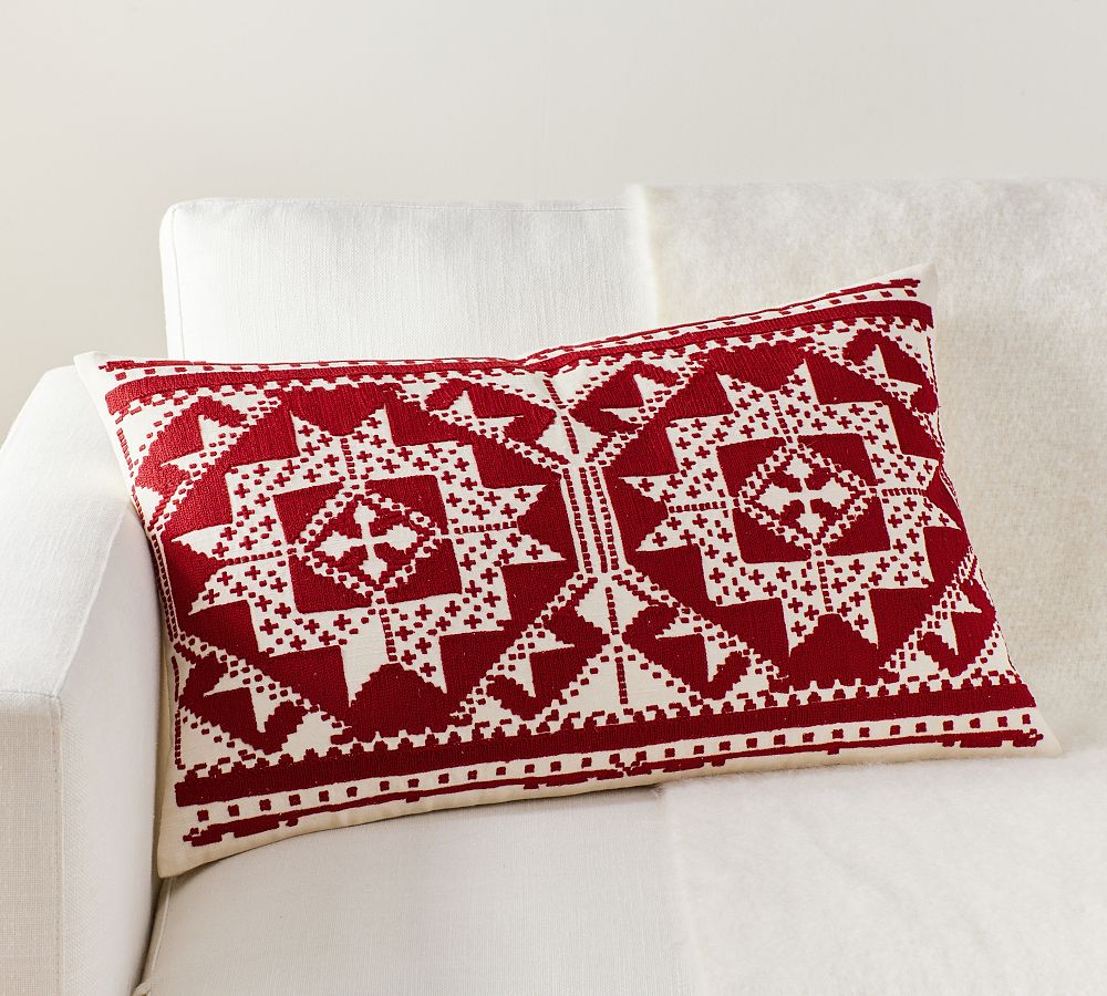 Nordic Star Embroidered Lumbar Pillow Cover