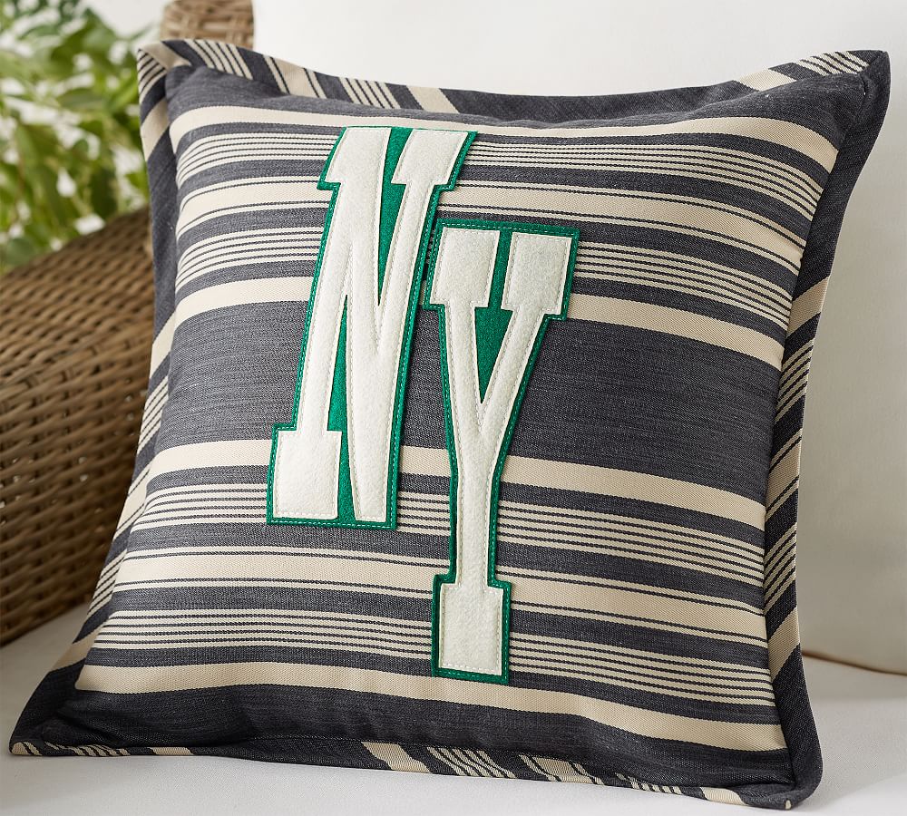 Outdoor New York Applique Striped Pillow