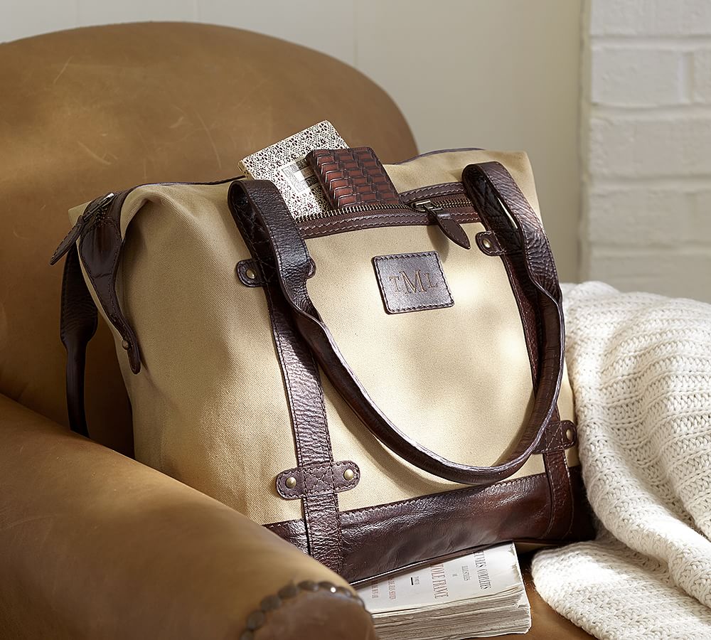 Saddle Leather &amp; Canvas Tote Bag