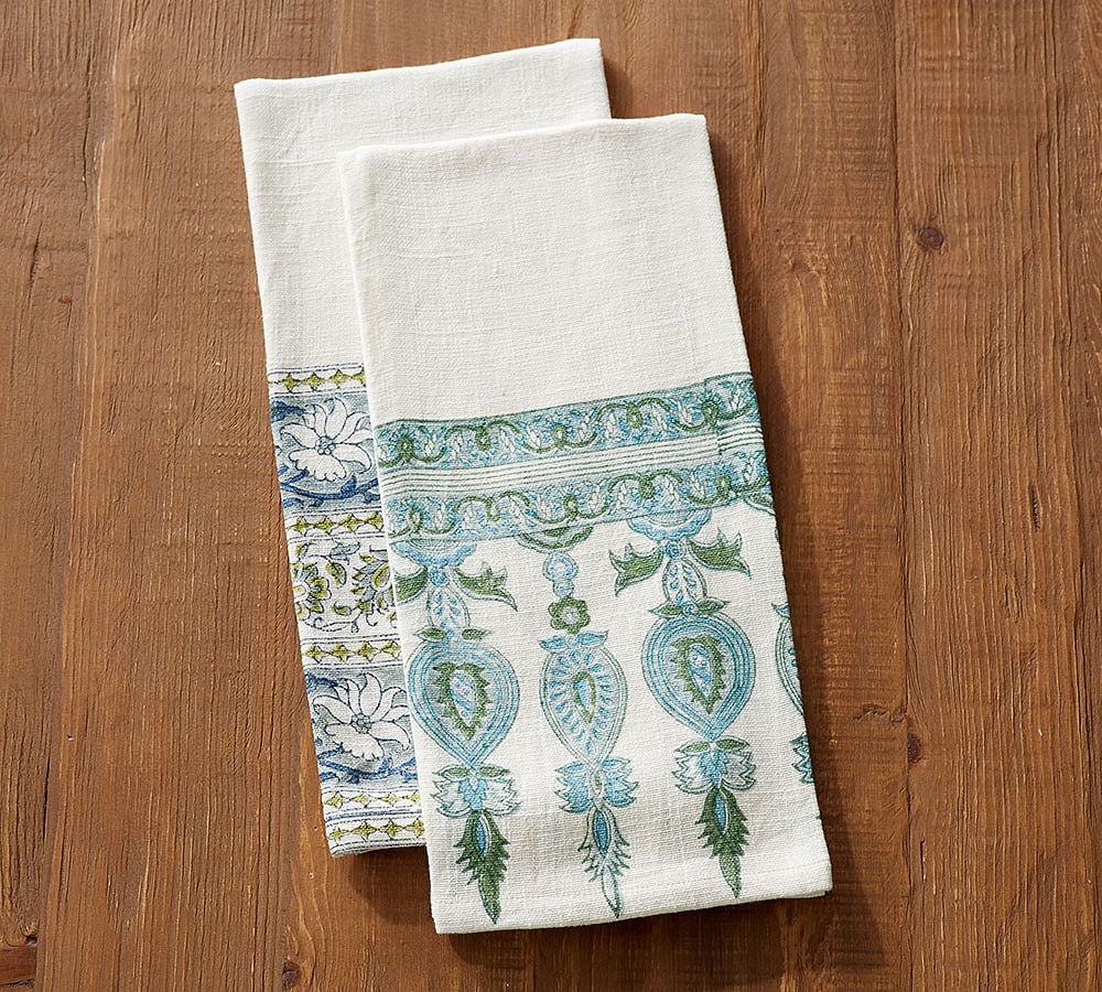 Blue Paisley Block Print Tea Towels, Set of 2 - Assorted