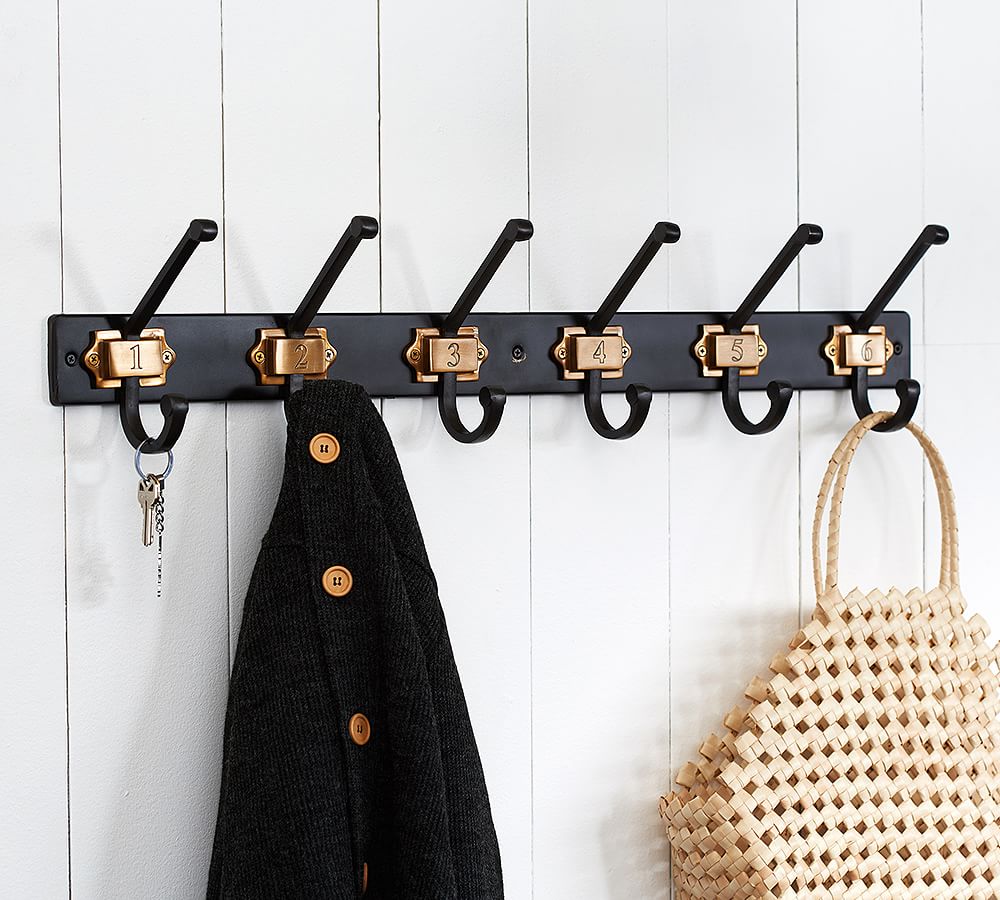 Black &amp; Brass Numbered Row of Hooks