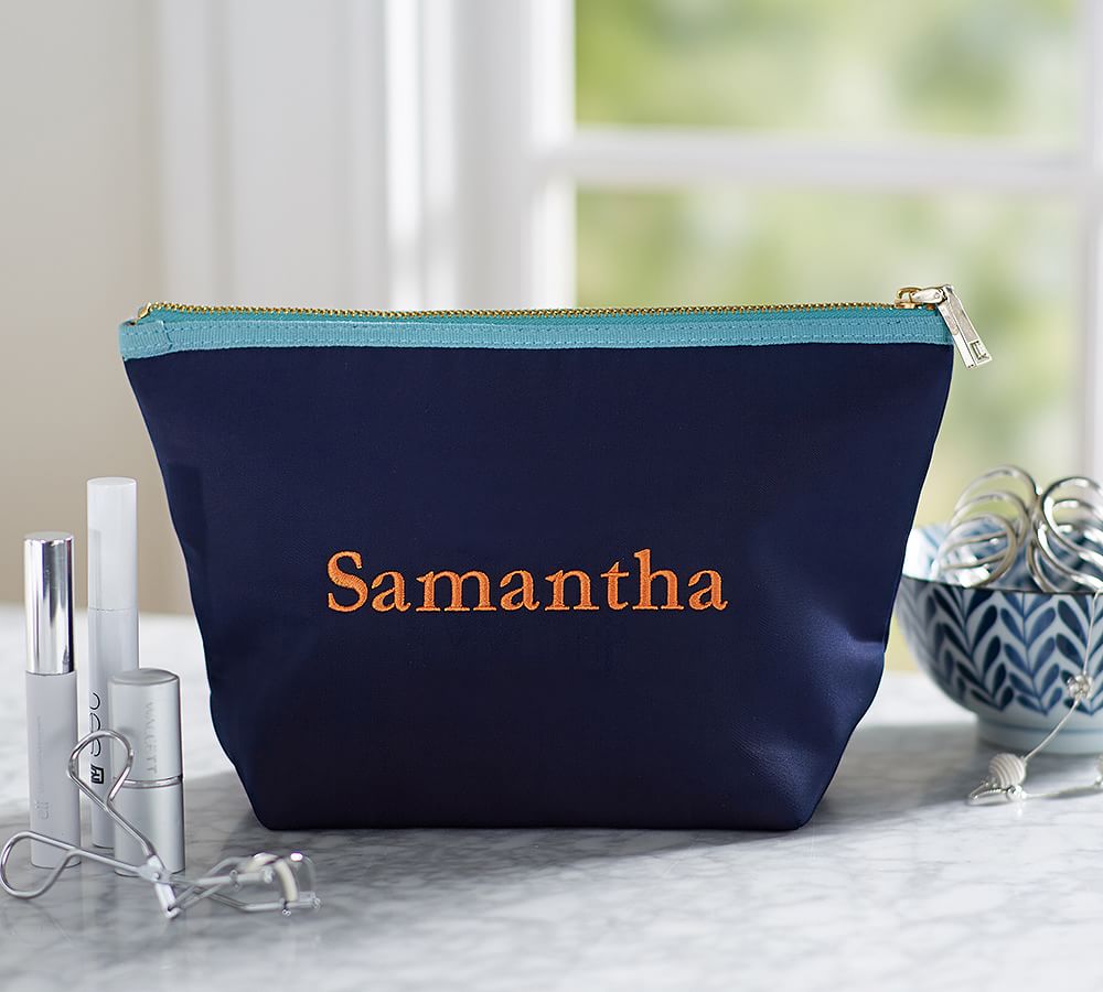 Navy Cosmetic Pouch with Aqua Trim