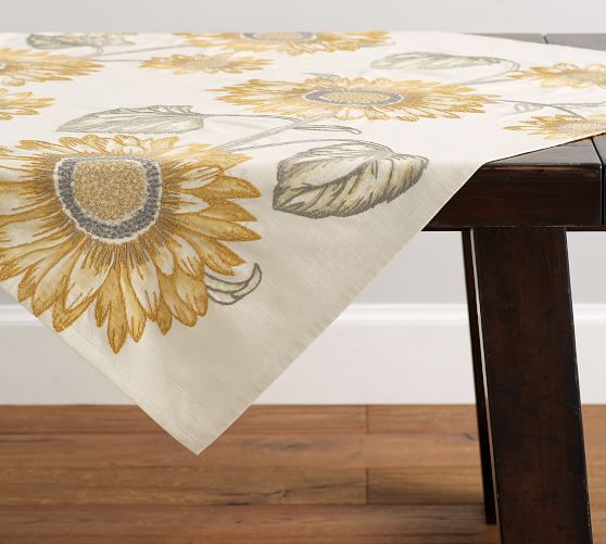 Sunflower Embroidered Table Throw Pottery Barn