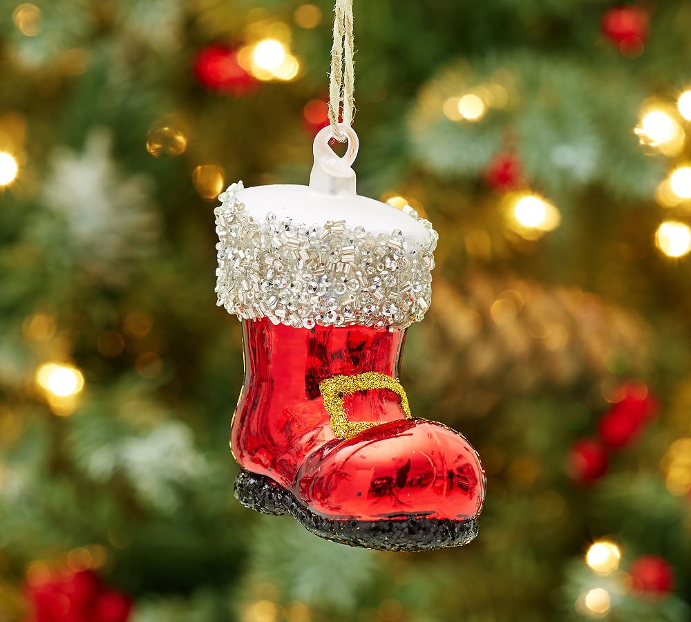 German Glitter Santa Boot Ornament