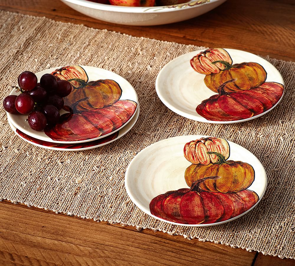 Watercolor Painted Pumpkin Tidbit Plates, Set of 4