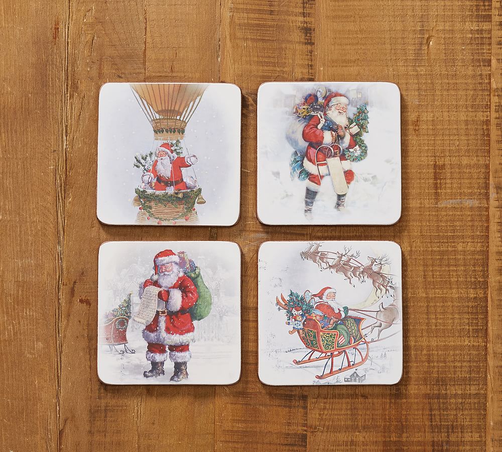 Nostalgic Santa Cork Coasters, Set of 4 - Assorted