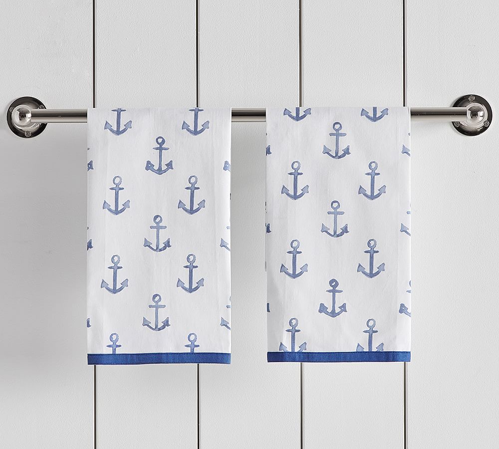 Anchor Print Guest Hand Towel - Set of 2