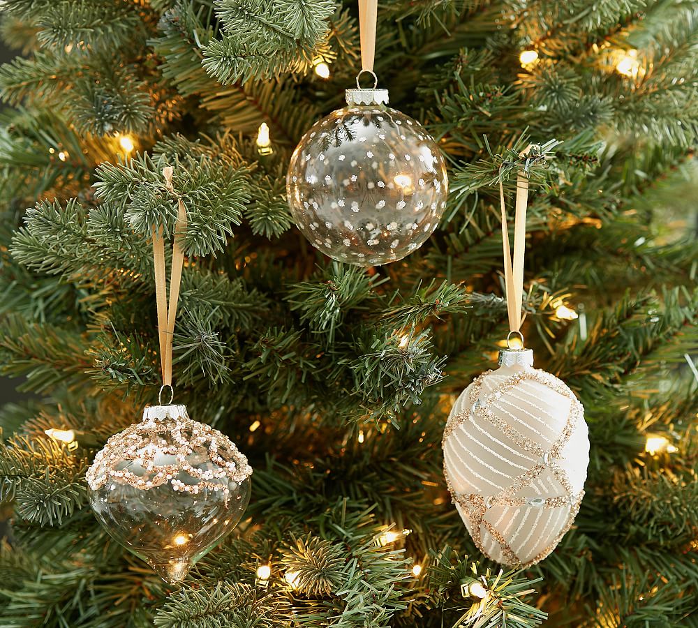 Monique Lhuillier Neve Beaded Glass Ornaments - Set of 3