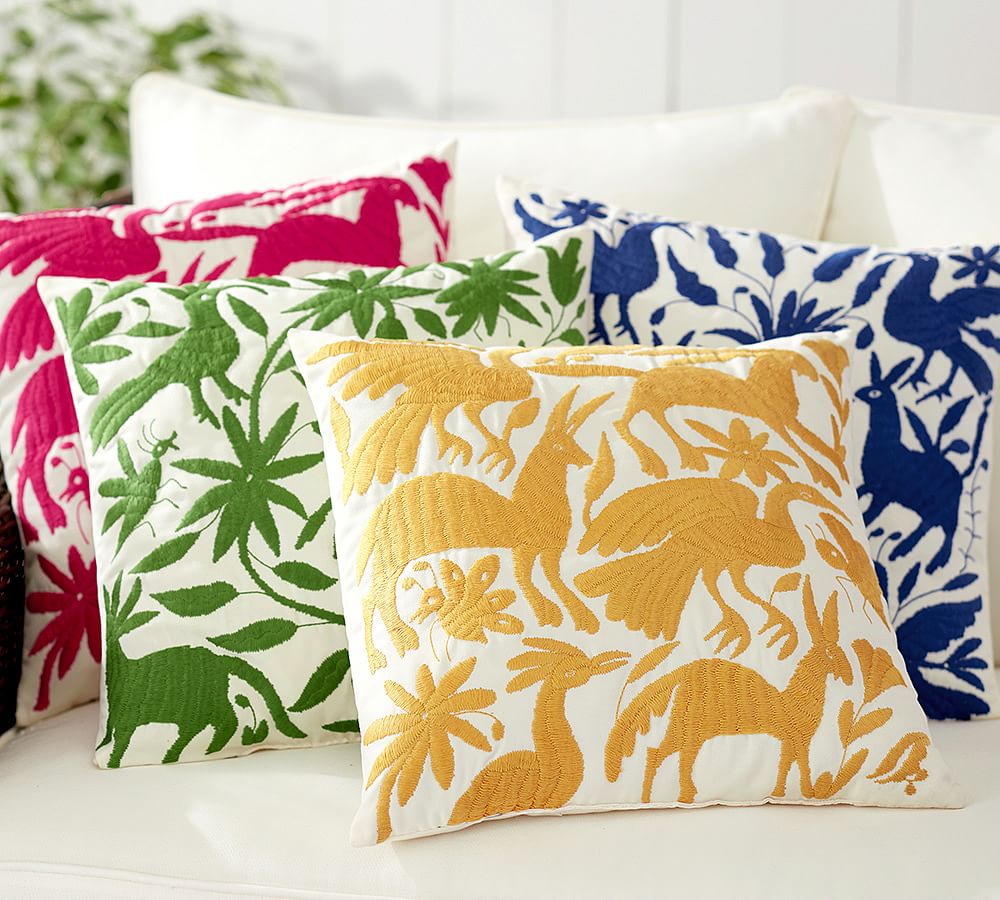 Vibrant Embroidered Outdoor Pillow