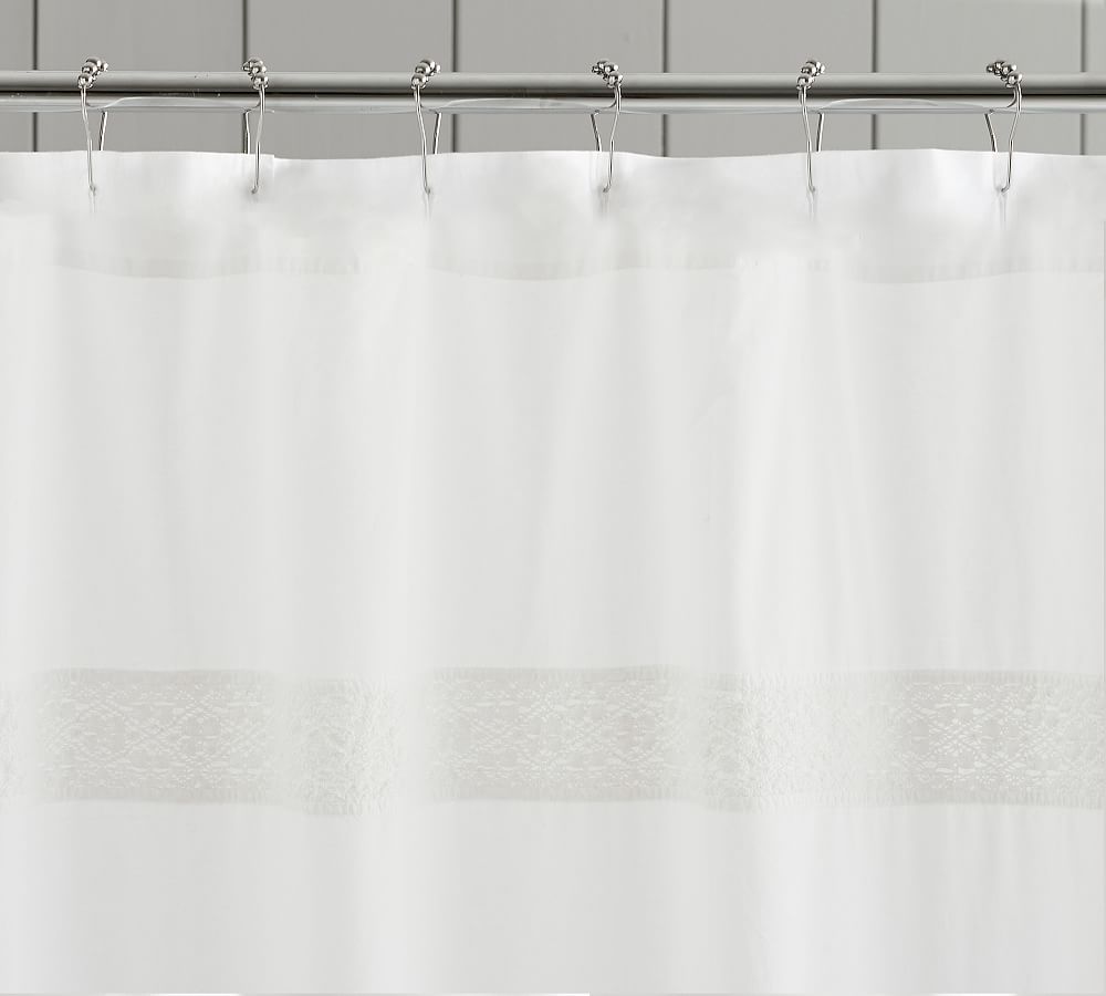 Washed Cotton Shower Curtain With Lace Trim