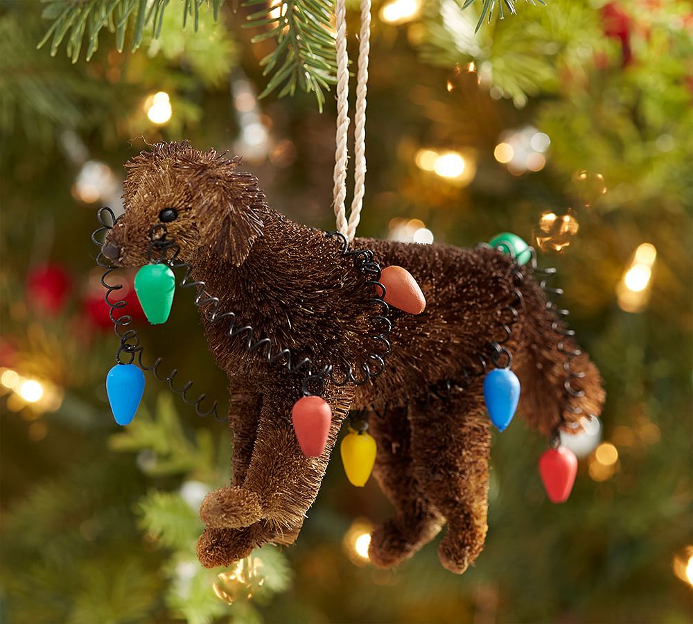 Bottlebrush Chocolate Lab with Lights Ornament - Benefiting Give a Little Hope Campaign