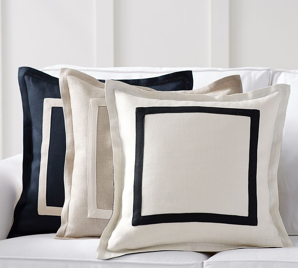 Textured Linen Frame Pillow Cover