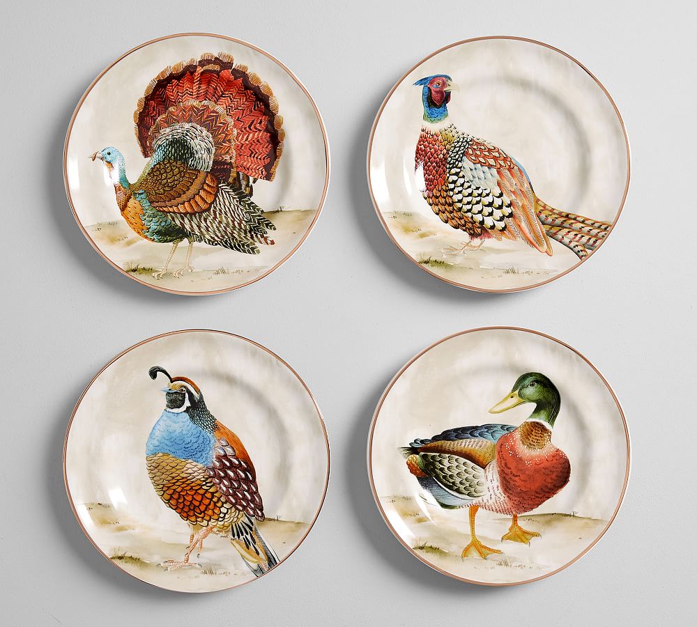 Botanical Harvest Bird Appetizer Plates, Set of 4 - Assorted
