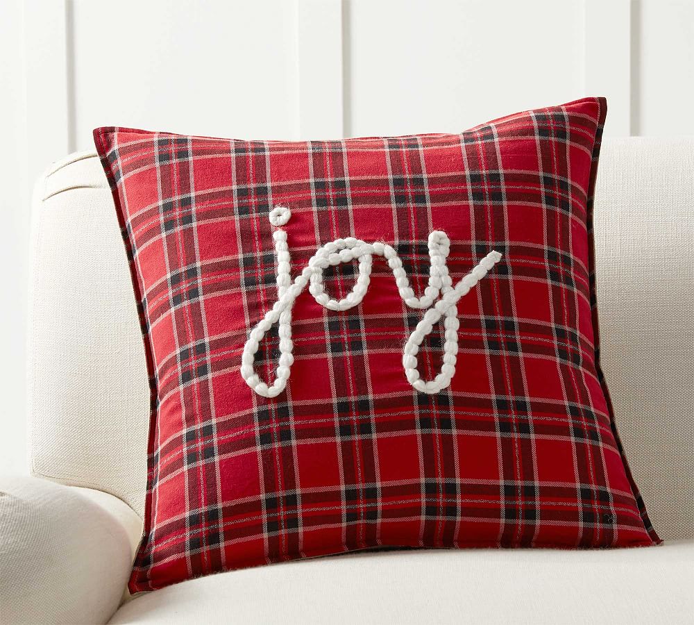 Plaid Joy Embroidered Pillow Cover