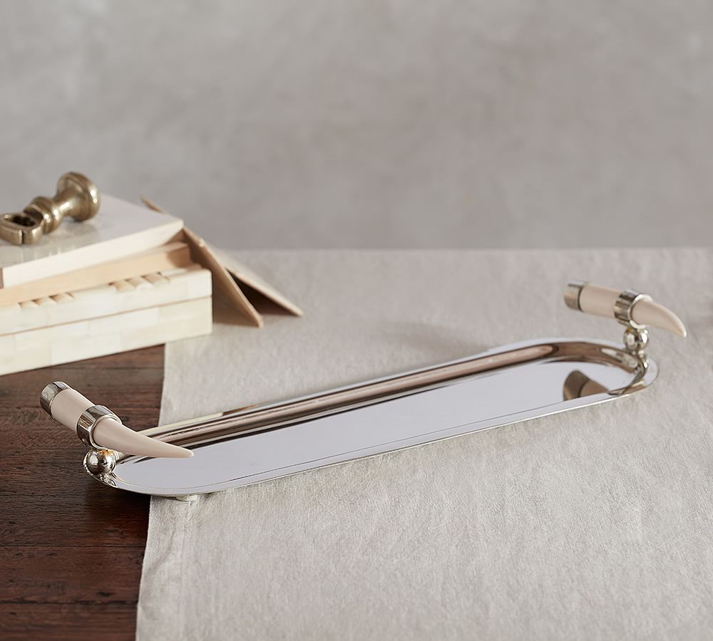 Polished Nickel Tray with Horn Handles