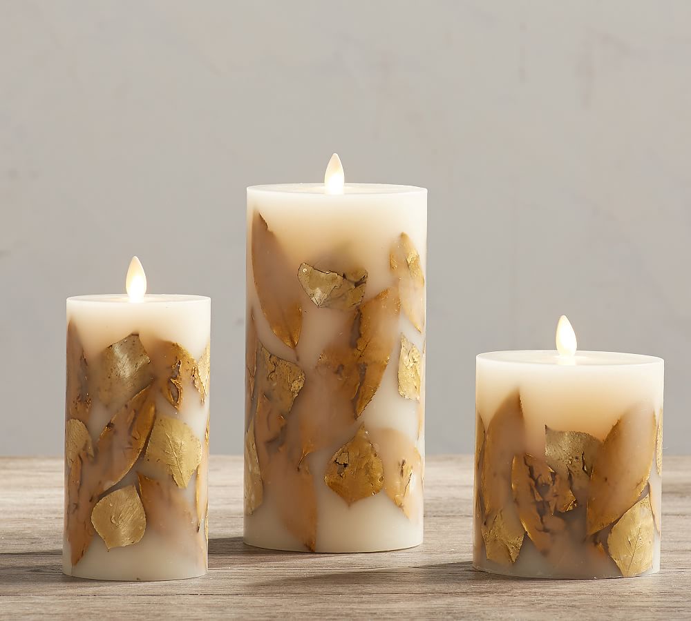 Gold Leaf Inclusion Premium Flicker Flameless Candle - Gold