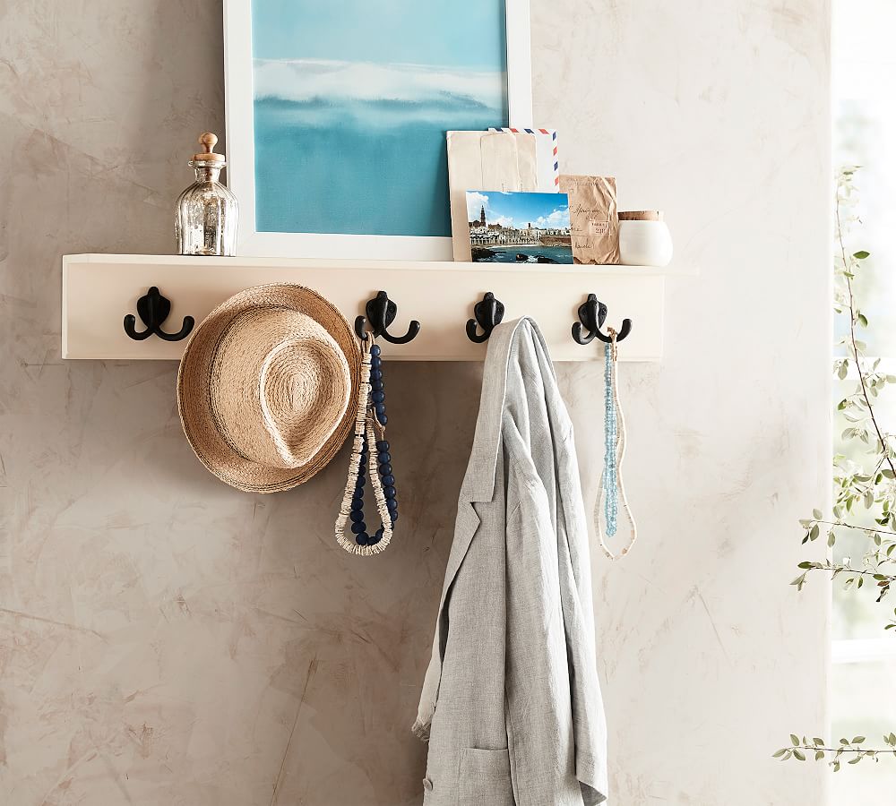 Wade Entryway Shelf with Row of Hooks - Almond White