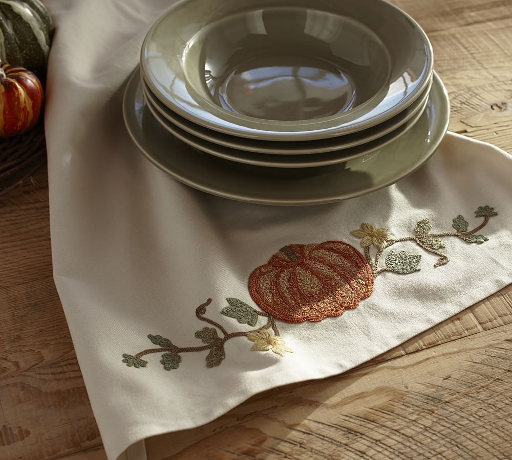 Pumpkin Embroidered Tea Towel