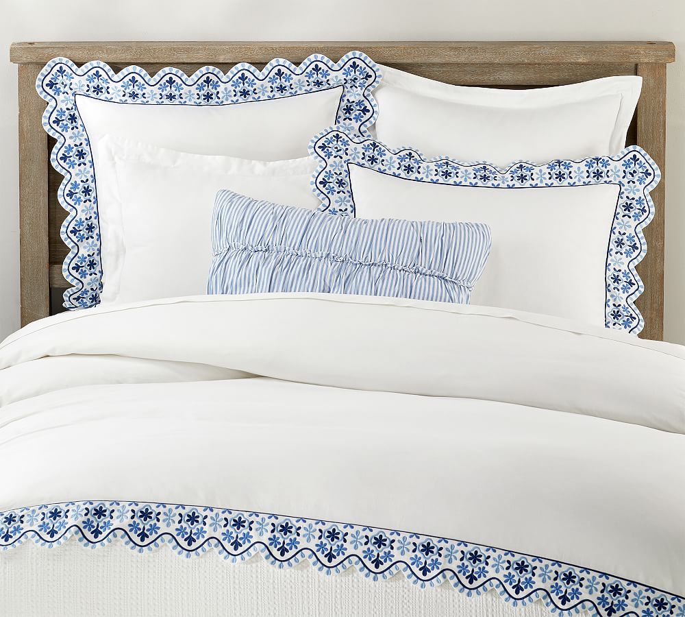 Zoe Scallop Embroidered Percale Duvet Cover &amp; Shams