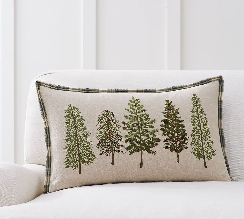 Forest Embroidered Lumbar Pillow Cover