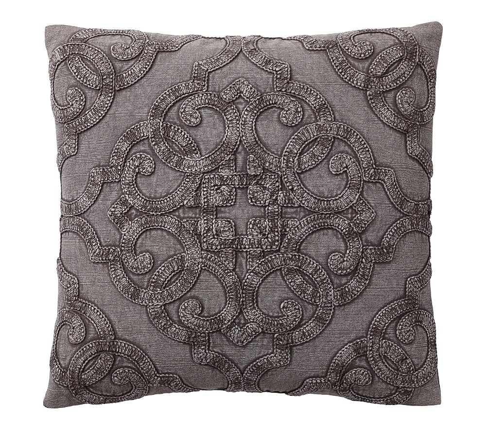 Drew Embroidered Pillow Cover - Gray