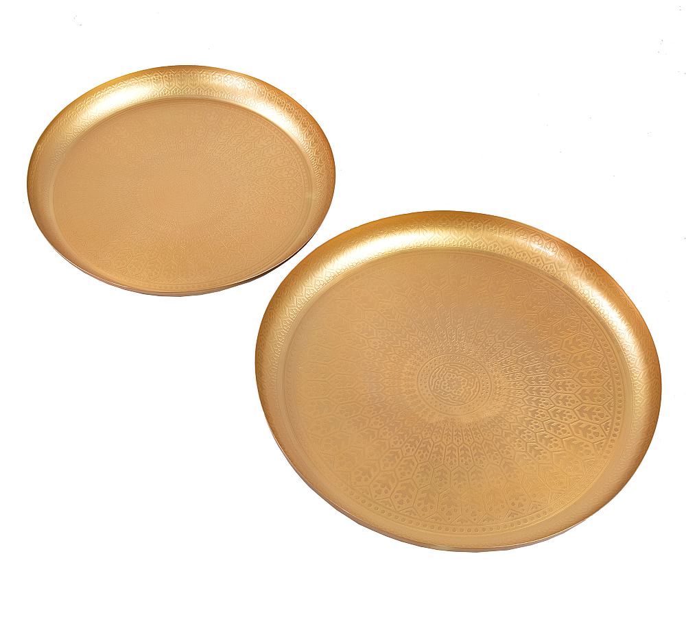 Round Etched Brass Trays - Set of 2
