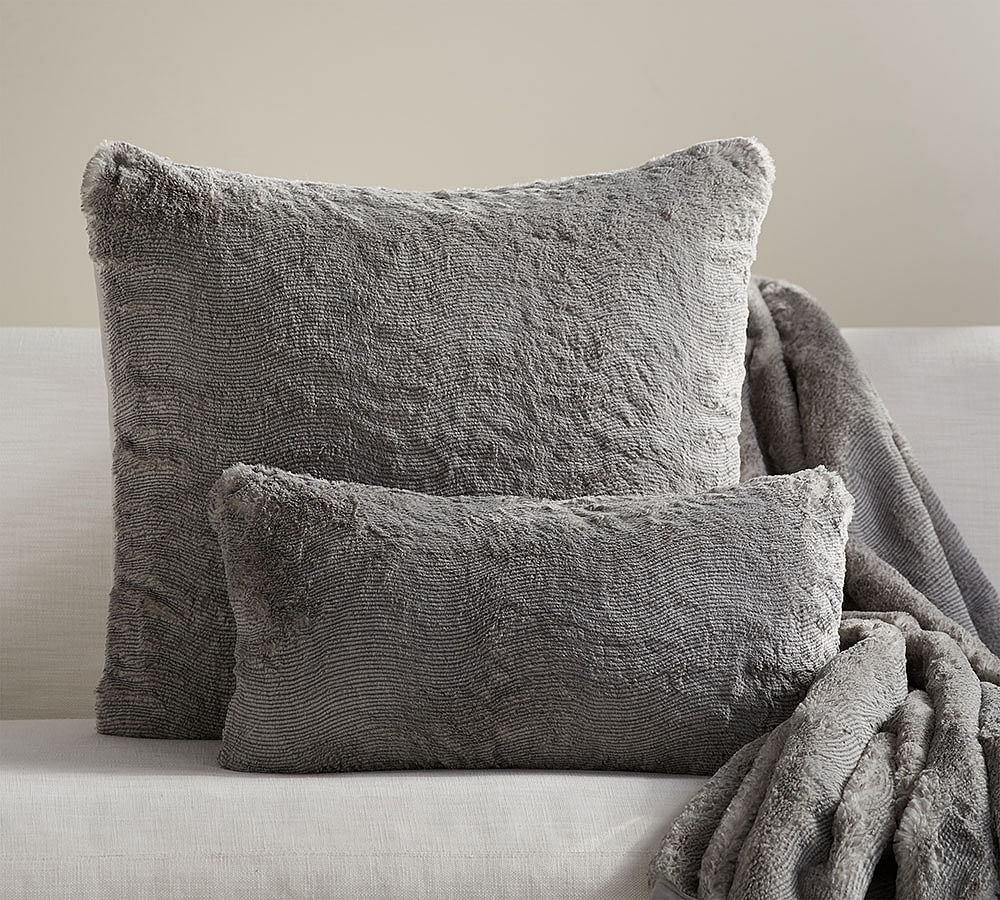 Quail Faux Fur Pillow Cover - Gray