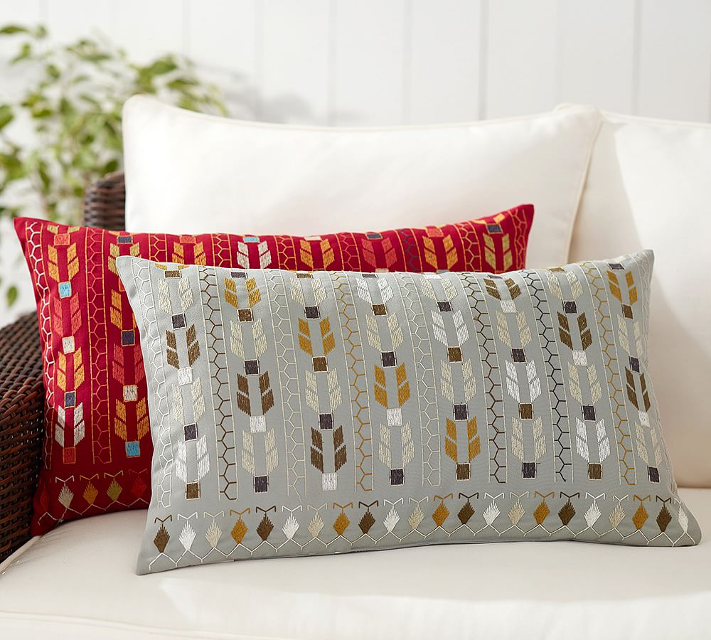 Ria Embroidered Outdoor Lumbar Pillow