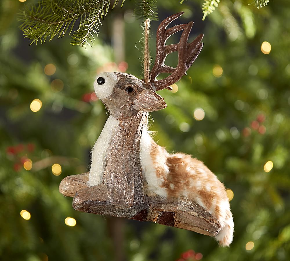 Oversized Wood Bark Deer Ornament