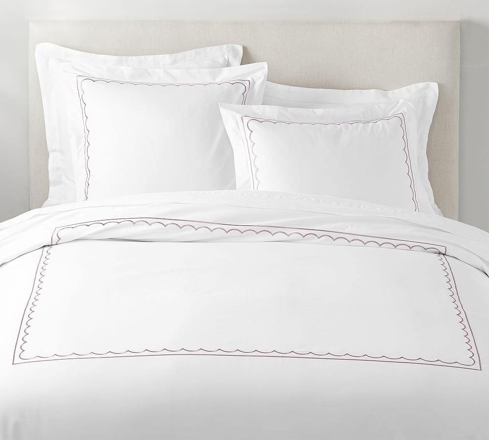 Scallop Border Embroidered Organic Percale Duvet Cover
