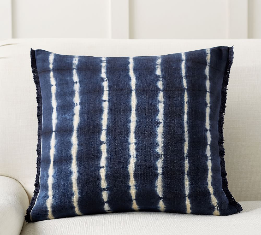 Frayed Edge Shibori Striped Pillow Cover