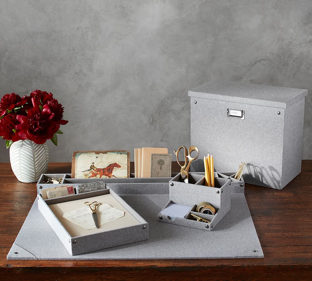 Gray Blythe Linen Desk Accessories