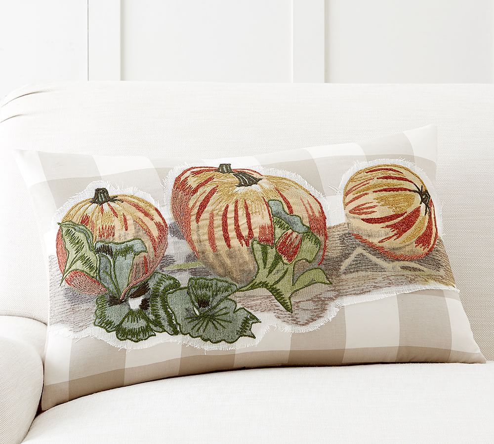 Pumpkin Patch Check Lumbar Pillow Cover