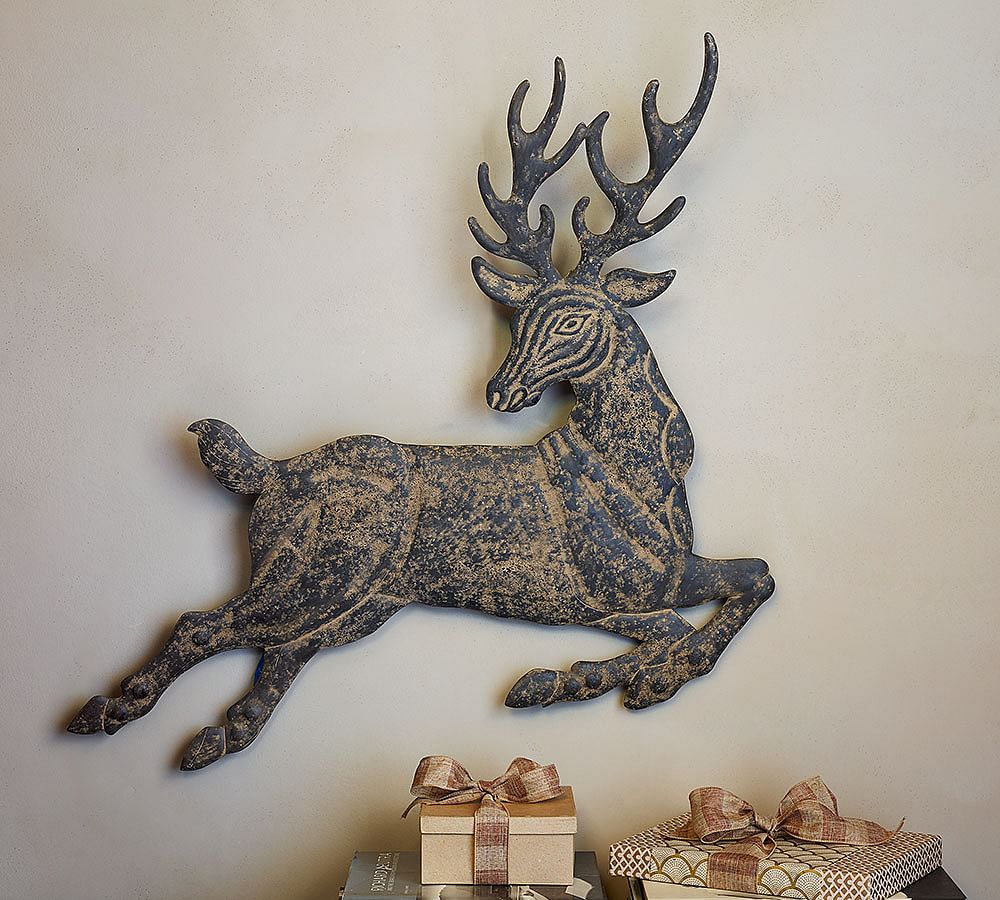 Leaping Metal Reindeer Wall Art
