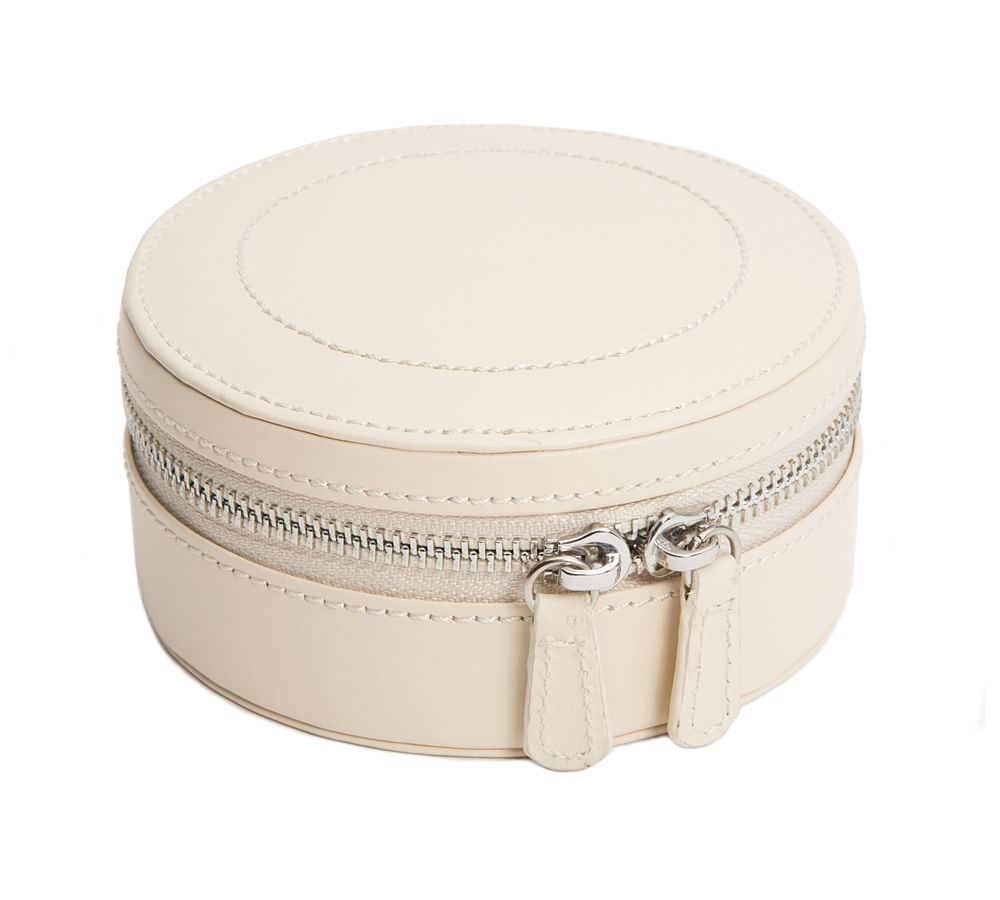 Sophia Mini-Zip Round Leather Jewelry Case