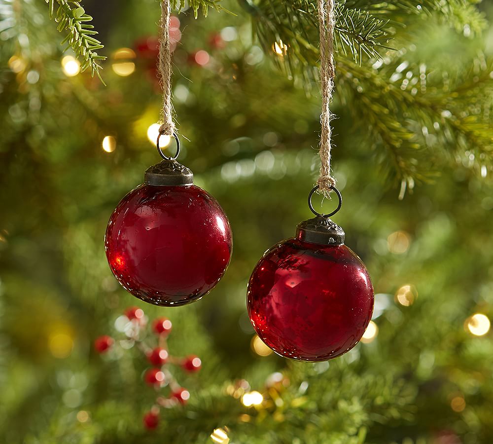 Mercury Glass Ball Ornaments, Set of 12 - Red
